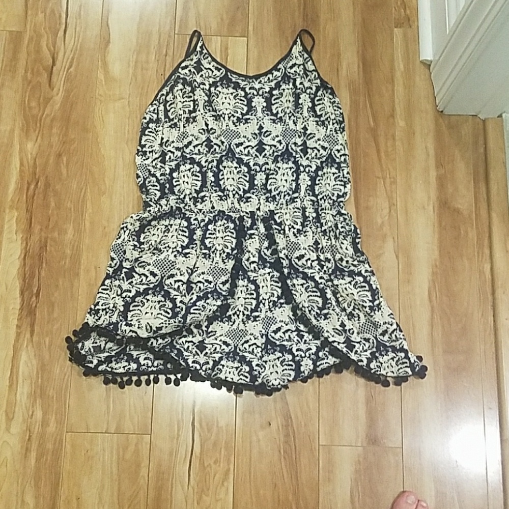 Navy Blue Patterned Romper